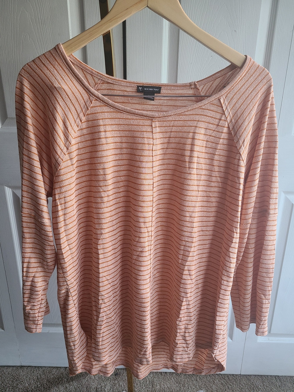 new directions Peach and Gold Striped Long Sleeve Scoop Neck Top